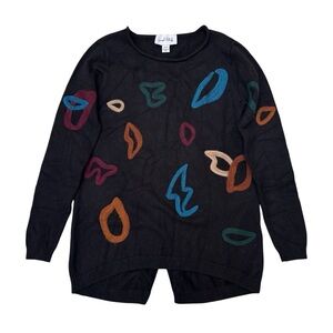 Joseph Ribkoff Abstract Felted Button Back Knit Sweater Size XS Black Multi NEW